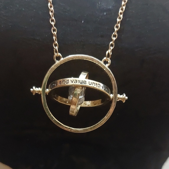 Harry Potter Style Time Turner Hourglass Rotating Pendant Gold Tone Necklace - Picture 1 of 6